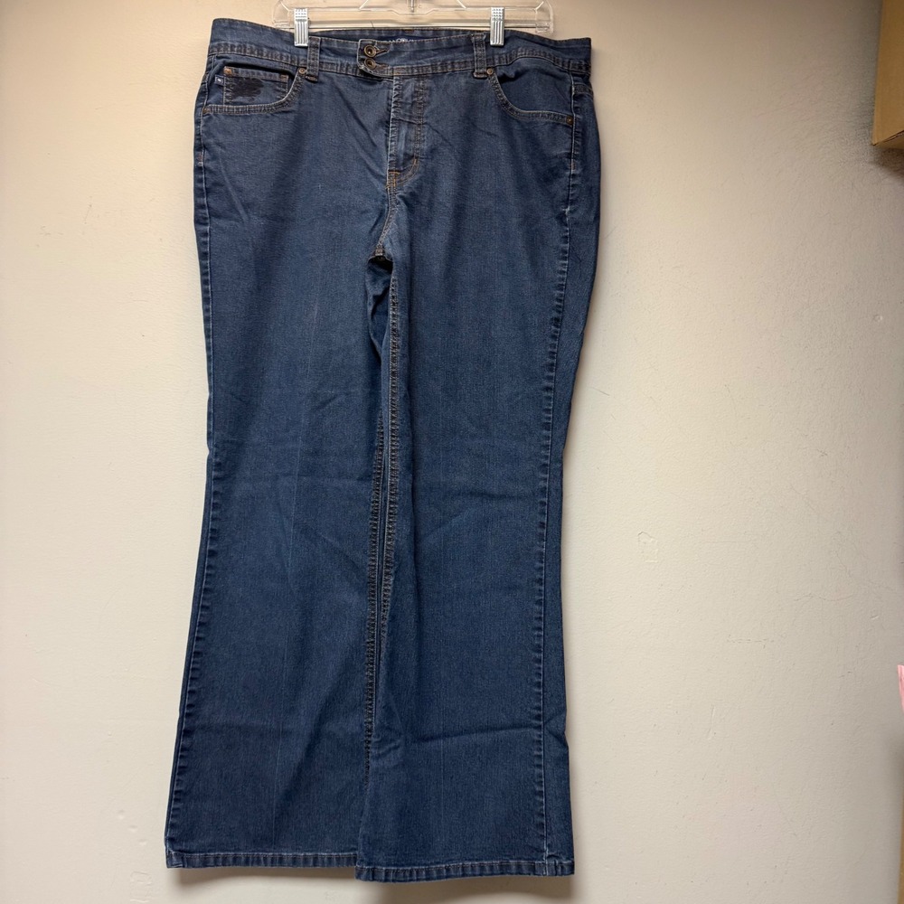 Bandolino Blu Jeans Women 16W Blue Excellent Wide Leg Embroidered Dark Wash